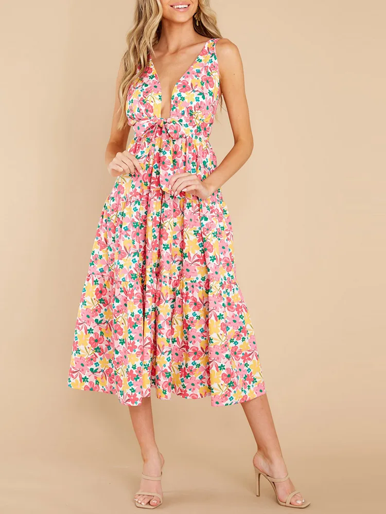 Vasaros gėlių raštų Boho laisvalaikio suknelės